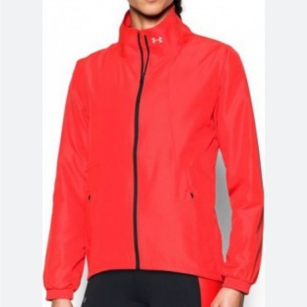 Under Armour Women Run Jacket -lined- high neck zip up - neon coral NWOT Sz S